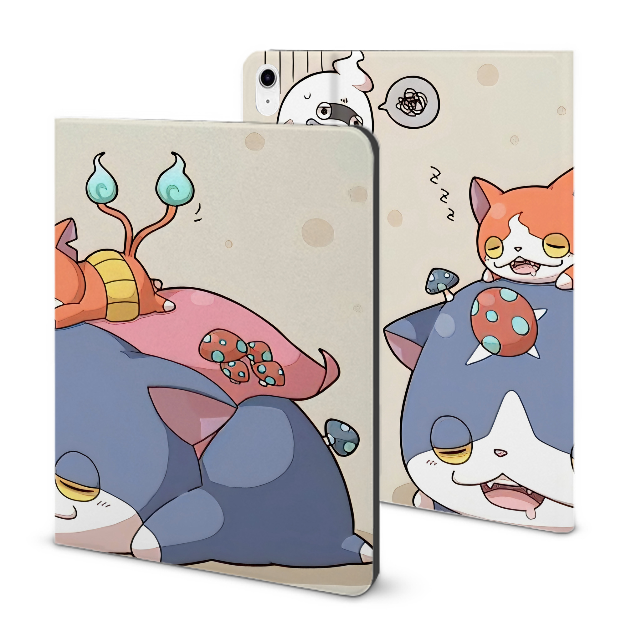 （画像用） 妖怪ウォッチ Yo-kai Watch IPad ケース ブック型 PUレザー TPU 耐衝撃 軽量 薄型 ペン収納なし 全面保護 IPad 各モデル対応